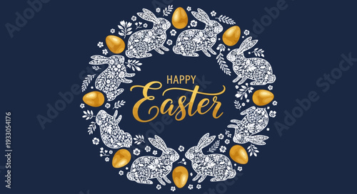 Four white rabbit silhouettes in different poses on pastel colored quadrants viewed directly from above