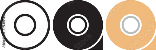Roll of adhesive tape icon set presenting outline silhouette and tan colored flat vector art