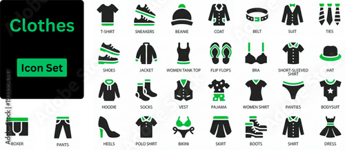 Silhouette vector of Clothes icon set. clothes and cloth elements solid web icon set. editable icons collection. Simple vector illustration.