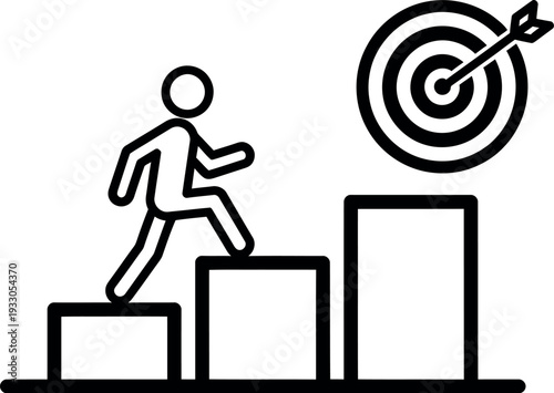 Person climbing stairs towards a target with an arrow
