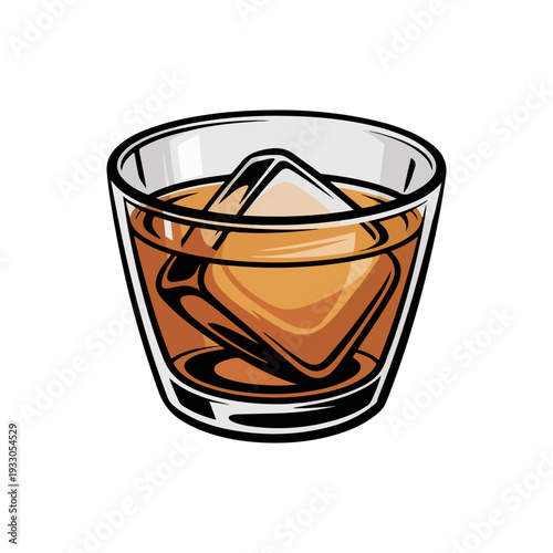 Japanese Mugicha Vector Illustration of Roasted Barley Tea with Large Ice Cube
