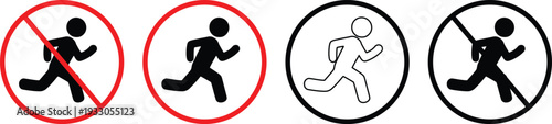 No Running Symbol Icons – Prohibited and Safety Sign Collection
