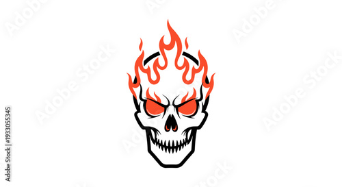 Flaming Skull with Red Eyes Illustration.