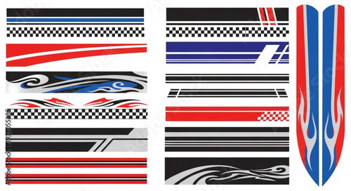 Collection of various vehicle racing stripes and decorative design elements.