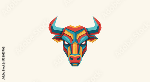 Colorful Bull Head Illustration with Horns.