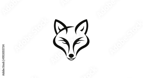 Black and White Fox Head Illustration.