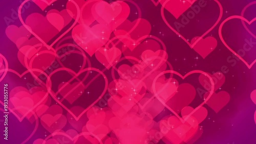 Vibrant pink heart pattern with sparkling stars on purple background