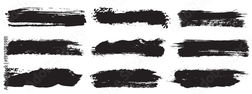 Set of vector paint brush stroke, ink splash and grungy decoration elements. Freehand grunge brush illustration. texture, frame and abstract background for social media. Black watercolor splatter, 