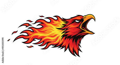 Fiery Eagle Head Illustration with Flames.
