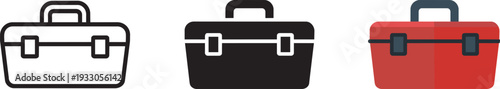 Toolbox vector icon set. portable container in outline, glyph, and flat styles