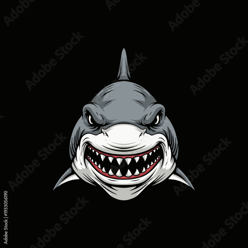 Cartoon Shark Head with Sharp Teeth.