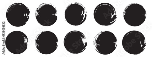 black round brush painted circle banner on transparent background