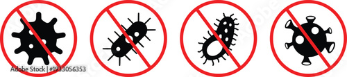No Virus and No Bacteria Prohibition Signs Vector Icon Set