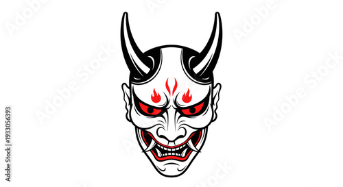 Traditional Japanese Hannya Demon Mask Illustration.