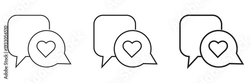 Heart Message Chat Bubble Icon Set – Minimal Outline Social Media Notification Vector