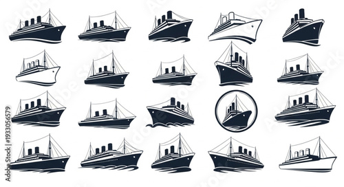 Collection of various vintage ship illustrations in different styles and perspectives.