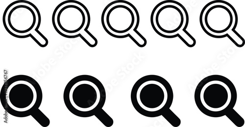 Magnifying glass search icon set, zoom find symbol collection, outline and solid style, simple minimal vector illustration pack