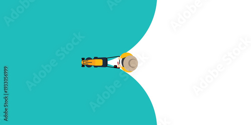 Simple flat lawn mower line presentation background. Copy space and negative space