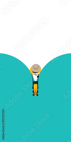 Simple flat lawn mower line presentation background. Copy space and negative space