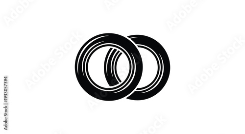 Two black tires stacked in a circular arrangement on a white background