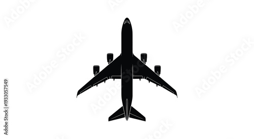 Silhouetted airplane viewed from directly above against a white background