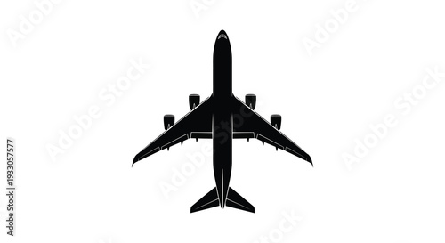 Silhouetted airplane viewed from directly above against a white background