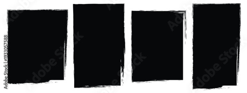 Set of rectangular grunge template backgrounds. Black square shapes with ripped jagged borders on white background. Vintage grunge boxes for collage, text,Straight line vector, banner, sticker design.