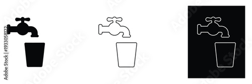 Faucet pouring into glass in three styles