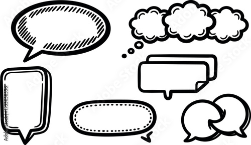 Hand drawn comic speech bubbles set with varied callouts sketchy ink lines black and white isolated vector icons doodle retro