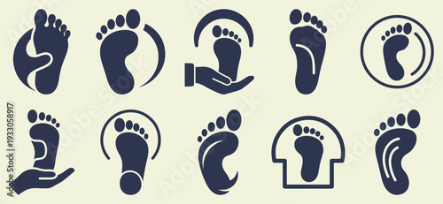 Footprint Icons Set Vector Illustration: Diverse Steps, Medical, Health, Wellness, and Journey Concepts