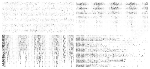 Abstract monochrome code and data background set. Vector digital lines and vertical streams collection. Software and programming. Network system, interface and technology design layout