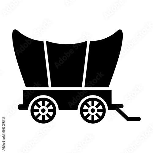 Covered wagon icon silhouette representing Wild West pioneer transportation in a flat black graphic style