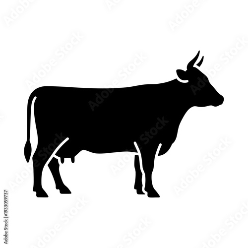 Cow silhouette standing in side view profile farm animal vector icon