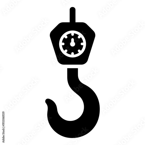 Industrial crane hook with weight scale icon for construction and logistics measurement
