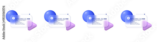 Step by step infographic on glass surface with numbered stages. Vector hierarchy and linear progression with rectangular sections. Instruction, business strategy or project implementation guide