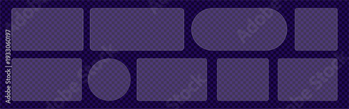 Blurred abstract composition of rectangular, ellipsoid and square glass shapes. Vector isolated geometric forms with transparent surfaces. Digital artwork and product display elements