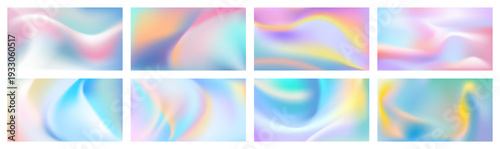 Soft gradient swirl wave compositions set. Vector background collection with flowing curves and tonal transition. Surfaces for wallpaper and presentation slide, website and social media design