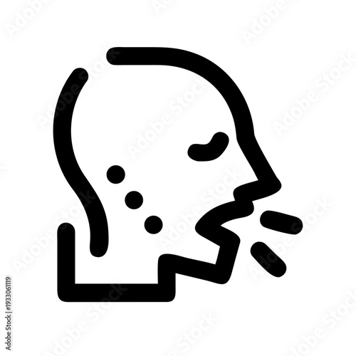 Minimalist icon of a person sneezing with scattered dots representing particles isolated on white background, Vector