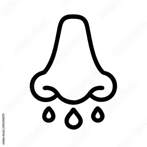 Nose with raindrops symbolizing a runny nose or allergies during rainy weather isolated on white background, Vector