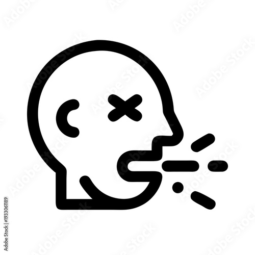 Silhouette of a person coughing with an x over their face indicating illness or contagion. isolated on white background, Vector