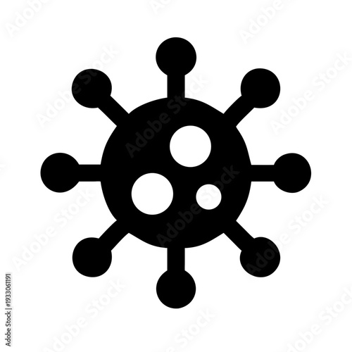 Simple black and white illustration of a stylized virus particle with spikes isolated on white background, Vector