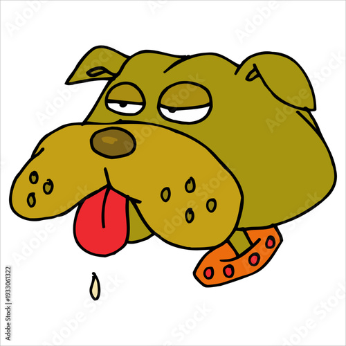 A cartoon dog panting heavily with tongue out, illustrating heat or exhaustion in a simple illustration style