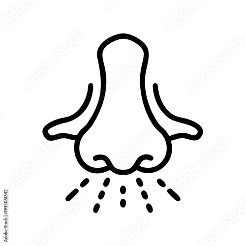 A simple illustration of a nose with sneezing droplets isolated on white background, Vector