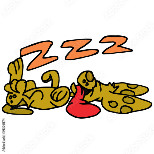 Illustration of a person sleeping peacefully with a red pillow on a white background from a top viewpoint