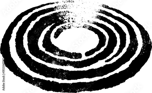 Abstract circular maze design in high contrast black and white ink for artistic projects