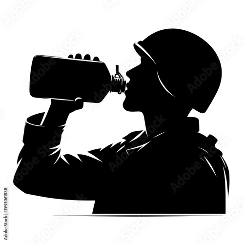 Soldier drinking from bottle during break