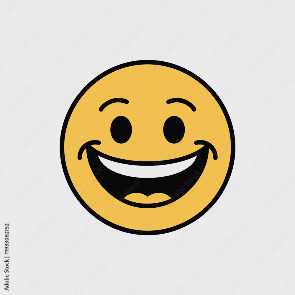 Fototapeta premium Smiling yellow emoji face expressing joy and happiness with wide open eyes and a broad grin