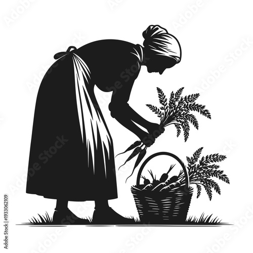 Woman gardening with basket of vegetables in nature