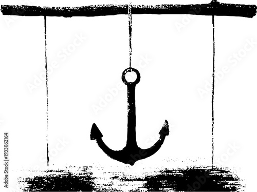 Nautical anchor with ornamental frame in high-contrast ink design for vintage decor