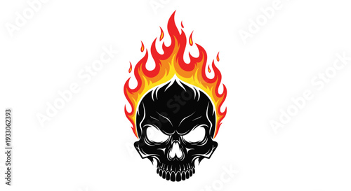 Black Skull with Flames Illustration.